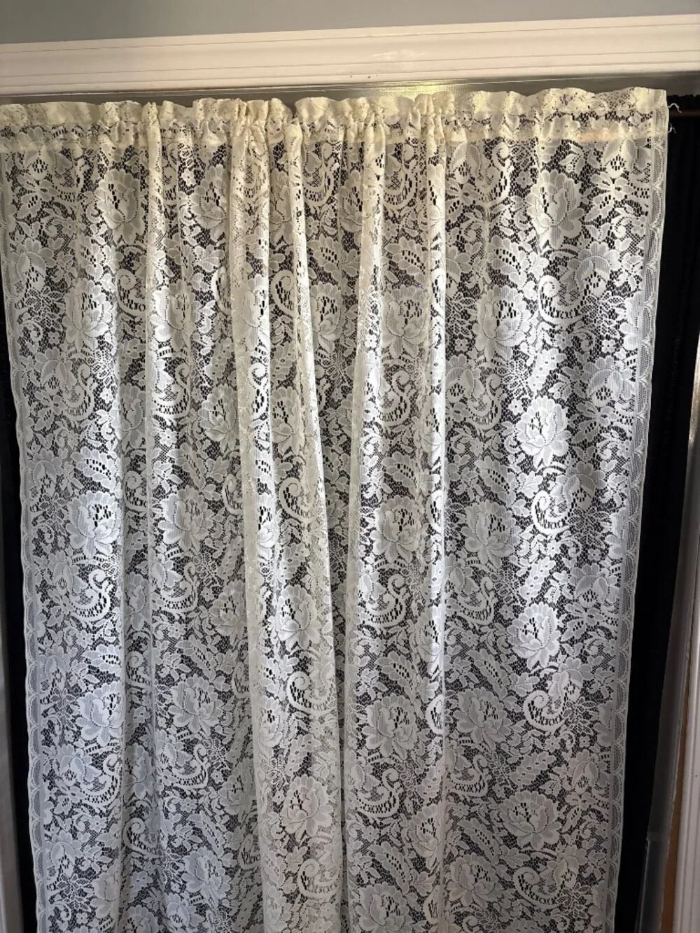 JC Penney 61Wx64L Cream Lace Curtain Panel Floral Pattern USA